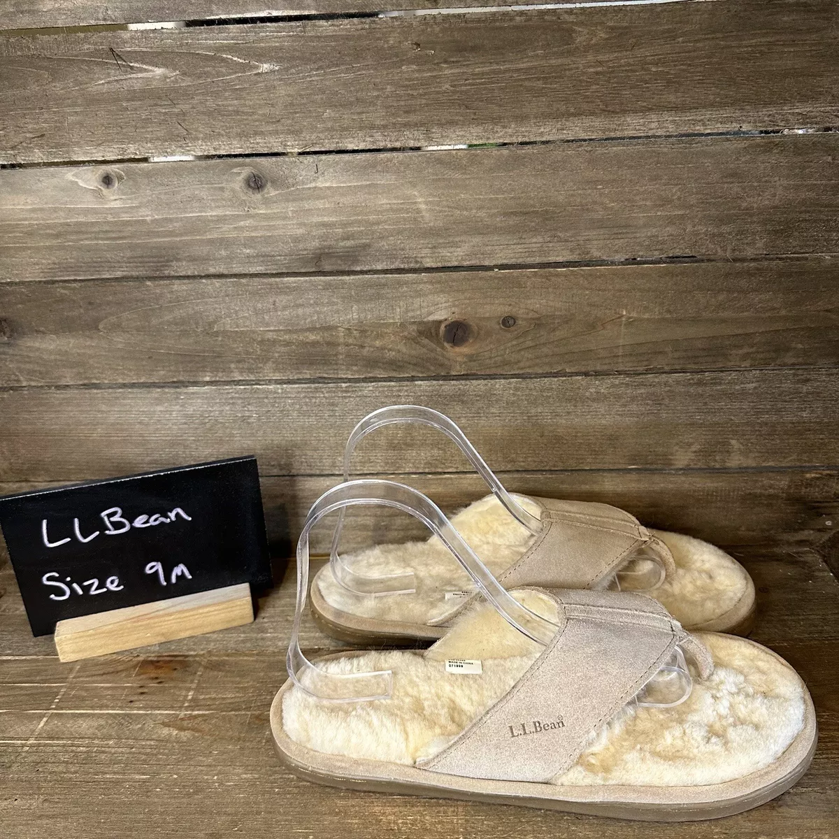 Womens LL Bean Wicked Good Lined Furry Sandals Flip Flips Size 9 M