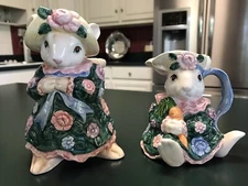 Fitz And Floyd Bloomers Bunny Rabbit Vase And Creamer Pitcher Vintage 1991