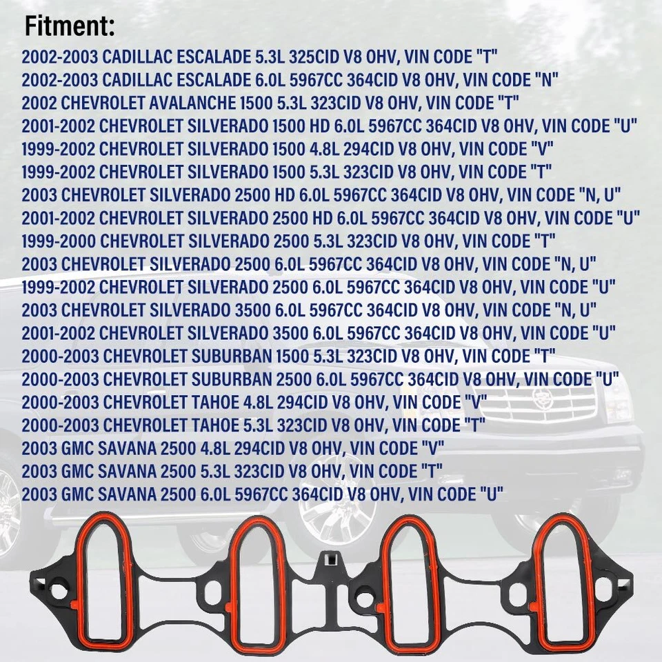 Комплект прокладок впускного коллектора для GMC Yukon Chevrolet Silverado 1500 4,8 л 5,3 л 6,0 л - Изображение 2 из 4