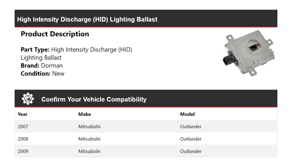 Balastro de iluminación HID 2008 para Mitsubishi Outlander Dorman 2007-2009 Foto 2 de 4