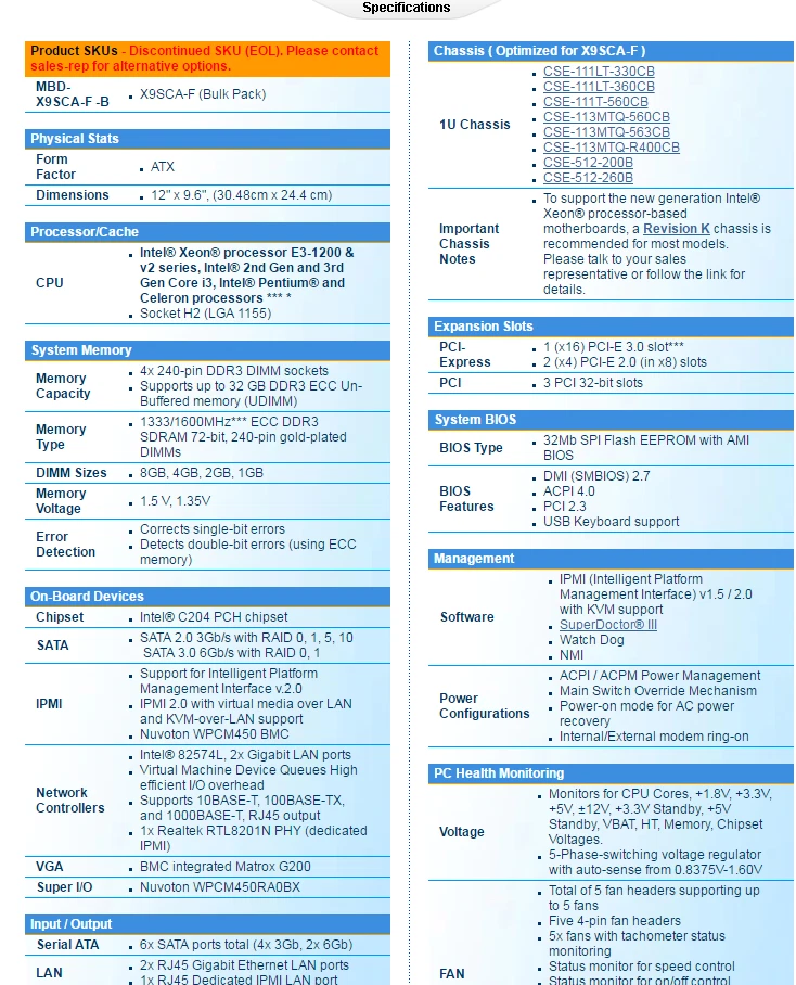 Supermicro X9SCA-F single-channel for workstation server CPU C204 1155 pin - Image 2 of 2