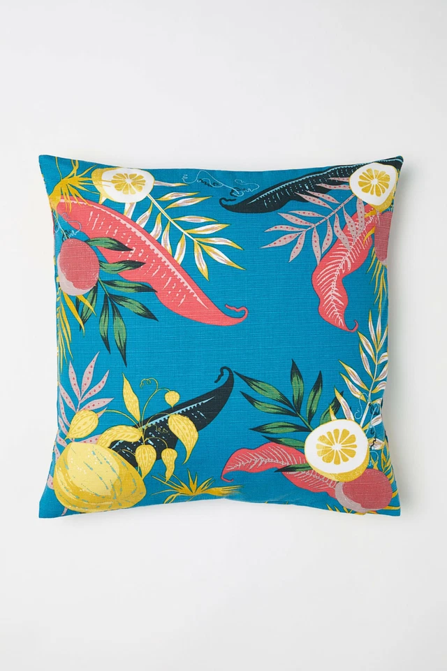 H&M Home Slub-Weave Copricuscino Blu Floreale Tropicale Stampa Frutta Limone - Immagine 2 di 4