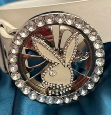Y2k Vintage Rhinestone Spinner Playboy Bunny Belt Buckle White  Belt All Stones