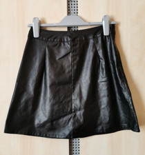 PrettyLittleThing Black Size 8 Faux Leather Zip Side A-Line Short Skirt