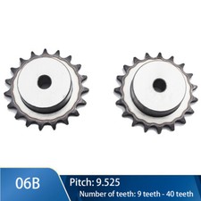 3/8" Pitch 06B Steel Pilot Bore Sprocket Simplex Roller Chain 9 Teeth - 40 Teeth