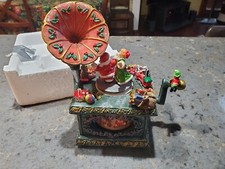 Vintage Christmas Gramophone Music Box Santa Mrs Claus Plays Jingle Bell Rock