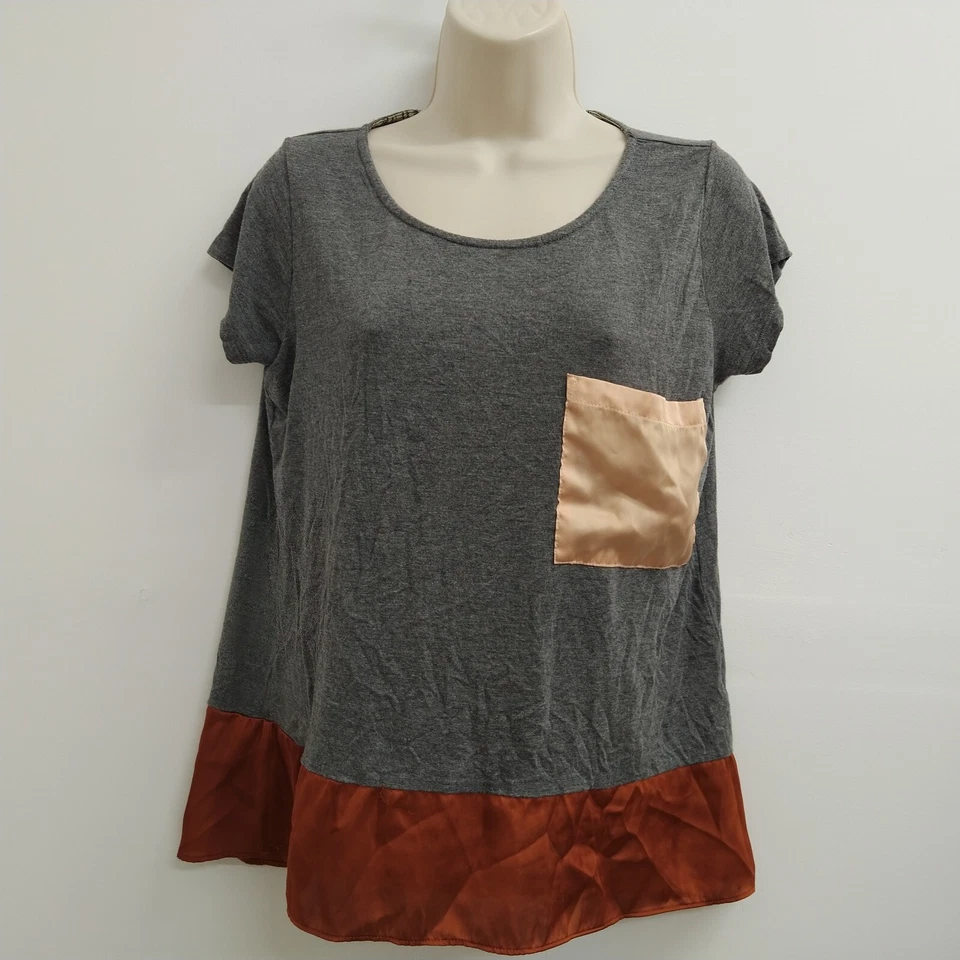 Dolan Top Mujer Pequeño Gris Rojo Manga Corta Pullover Informal Damas Foto 2 de 4