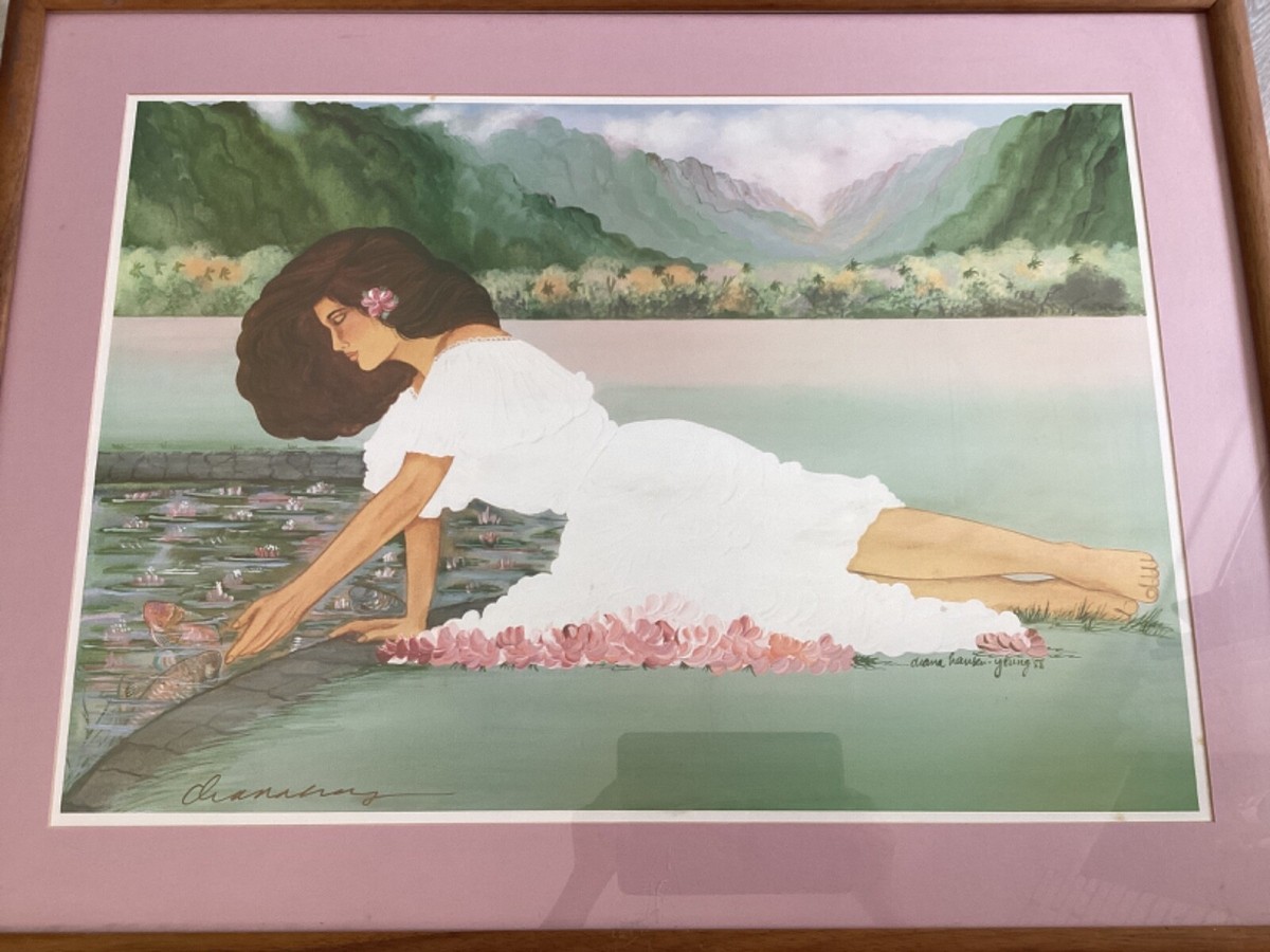 ハワイ アート 絵画 アンティーク Diana Hansen young Diana Hansen Young Nuuana Pond Hawaii Portrait Art Signed