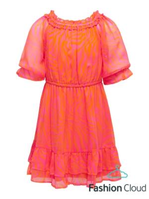 15292856 Only Kids Mädchen Kleid  Chiffon Rüschen pink aprikot NEU Gr. 128 - 164