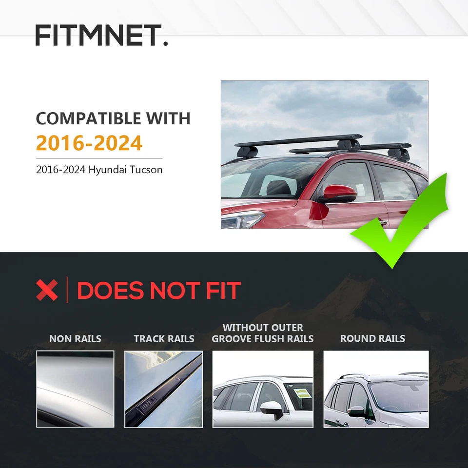 Heavy Duty 350 LBS Roof Rack Cross Bar for 2016-2024 Hyundai Tucson w/ Side Rail - Imagem 2 de 4