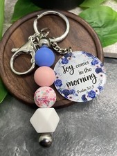 4" Silver-Tone Silicone Beaded Charm Scripture Keychain New Free Ship A4040