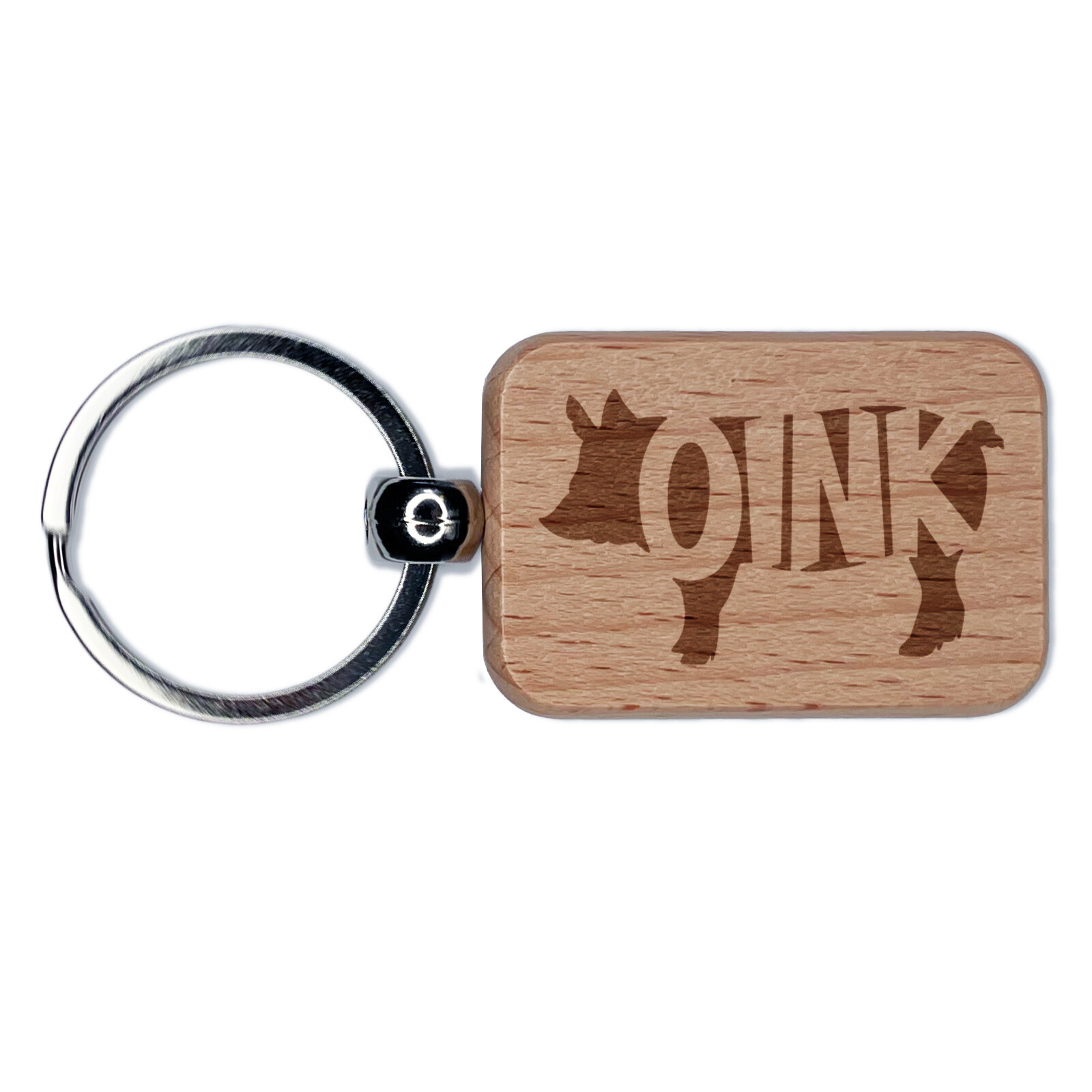 Pig Oink Farm Animal Engraved Wood Rectangle Keychain Tag Charm