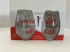 Skinnygirl Stemless Wine Glasses Holds 19 Oz. (Set Of 2) Cocktail Recipe On Back