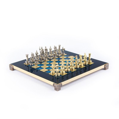 Greek Roman Period Metal Chess Set Gold & Silver Chessmen 28cm Manopoulos S3BLU