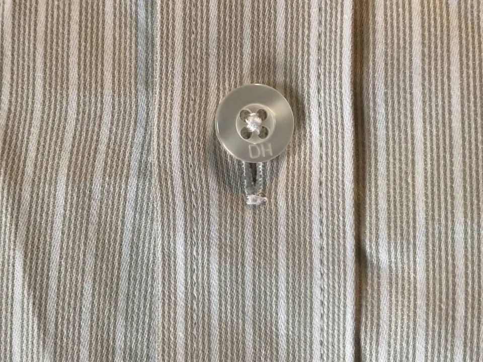 Men’s Daniel Hechter Paris 39 15 1/2 Medium Beige & White Thin Striped Shimmer - Image 3 of 4