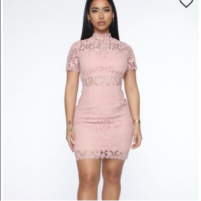 Fashion Nova Rose Pink Lace Dress