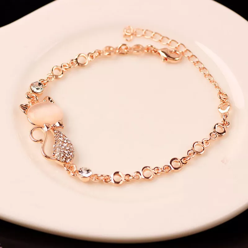 Women s 18K Rose Gold Filled Infinity Charm Bracelet Chain Bangle Gift