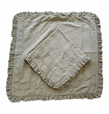 Two Ralph Lauren Home Euro Pillow Sham 26x26 Blue Ruffled Lace Trim Button Linen
