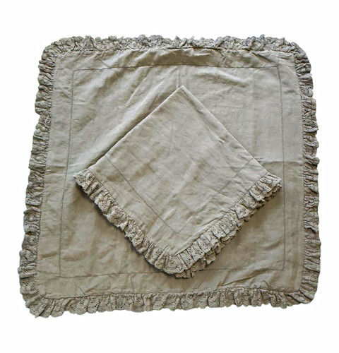 Two Ralph Lauren Home Euro Pillow Sham 26x26 Blue Ruffled Lace Trim Button Linen