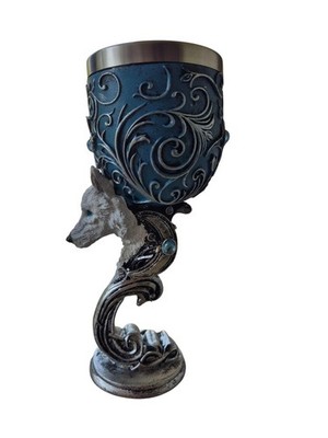 Fantasy Wolf 3D Kelch - Weinbecher Harz und Edelstahl Mittelalter Stil