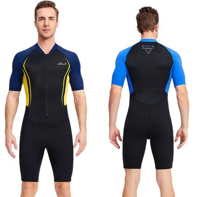Men Wetsuit Short Sleeves Swimwear Shorty Swimsuit Color Block Leotard Sports