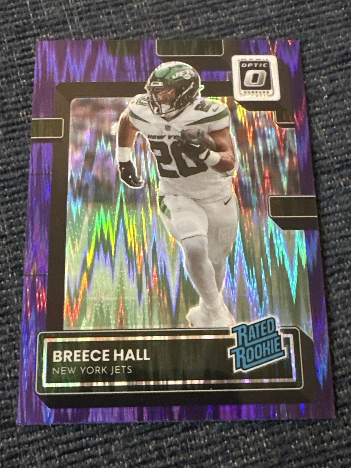 Breece Hall 2022 Donruss Optic #214 Purple Shock Rated Rookie New York Jets
