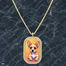 Stunning Cute Dog Puppy Pendant Necklace Printed Design Classy Gold Tone Cool