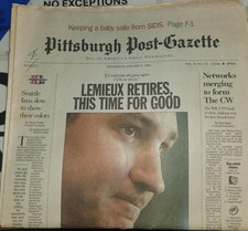 1/25/2006 Pittsburgh Post-Gazette Penguins MARIO LEMIEUX RETIRES  Newspaper 