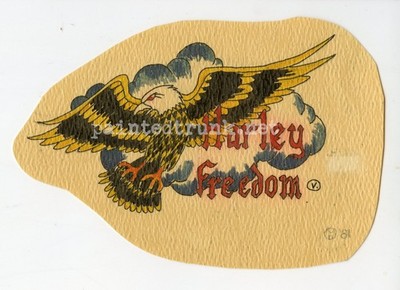 original 1980s vintage ron kevie biker harley eagle HD 74 1%er tattoo flash 4x6
