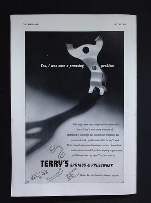 Original 1955 Reklame Terry's Federn & Presswork Engineering Komponenten