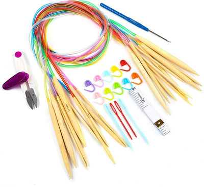 LIHAO 10 Paar Rundstricknadel Stricknadeln Bambus Set Mit Zubehör 3.5-10.0Mm Für