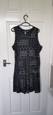M&S midi navy blue & white sleeve geometric print summer cotton dress - 16
