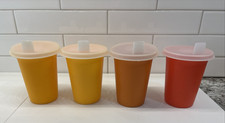 Lot Tupperware Bell 4 Cup Set Kids 7 oz Tumblers Sippy Orange Colors Lids 109