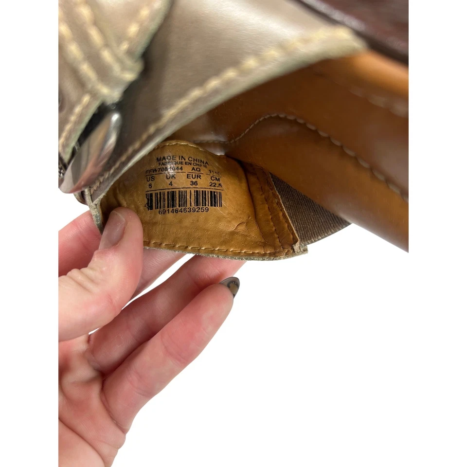 Fossil Women's Size 6 Metallic Silver Gold Wedge Heel Buckle Slide Sandal - Image 2 of 4