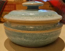 Vintage Blu Pottery Jar Canister & Lid Ceramic Art, Trinket Bowl, Rare Vtg.