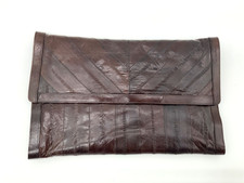 Eel Skin Clutch Purse VTG 80s 12"x8" Cognac Leather Brown Soft Retro With Strap