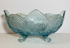 40’s Jeanette Glass Lombardi Fruit Bowl Footed Oval Ice Blue 10” Stunning!