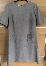 Hobbs Size 12 Grey Black Houndstooth Shift Dress Smart Work Short Sleeve BG4