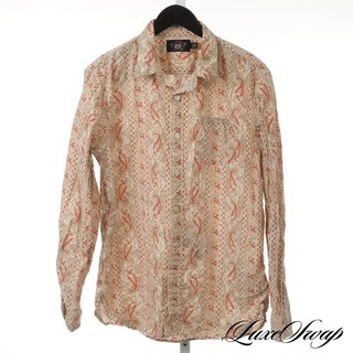 #1 MENSWEAR RRL Double RL Ralph Lauren Sand Henna Allover Paisley Stripe Shirt M
