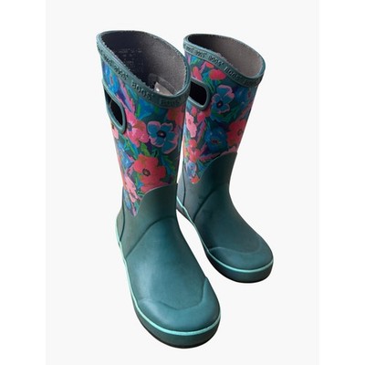 Bogs Kids Classic Floral Waterproof Rain Boots Teal Youth Size 2