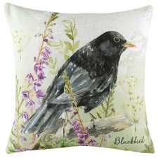 Evans Lichfield Blackbird Watercolour Cushion Cover Linen Look 43x43cm Zip Edge