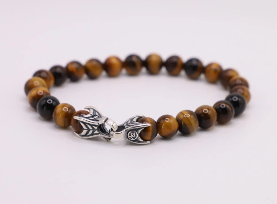 Pulsera David Yurman Hombre 8mm Cuentas Espirituales con Ojo de Tigre 8.5" Foto 2 de 4
