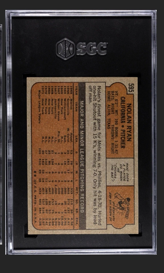🔥🟥Nolan Ryan🟦🔥1972 Topps #595 Vintage HOF SGC 6 – HOF – Angels - Image 2 of 4