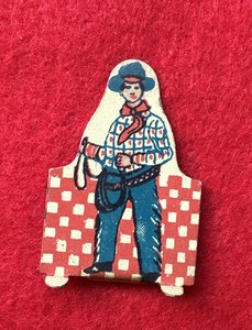 1920-1930s Cracker Jack Checkers Tin Litho Stand-Up Toy Prize Cowboy
