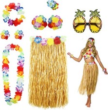 PHOGARY 8 Pack Hula Skirt Costume Kit for Hawaii Luau Party - Colorful-yellow