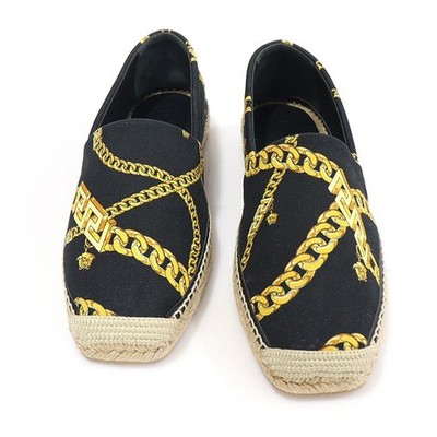 Versace schwarze Canvas Kettenmuster La Greca Espadrille Slipper 41 155301475