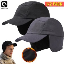 Men Women Winter Baseball Cap with Ear Flaps Windproof Fleece Lined Sports Hat