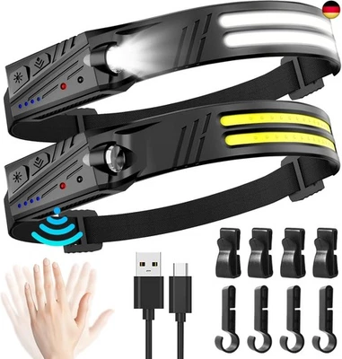 MLIAIMCE Stirnlampe LED Wiederaufladbar,2 Stück 2000 Lumens Superhell 230°Weitwinkel W