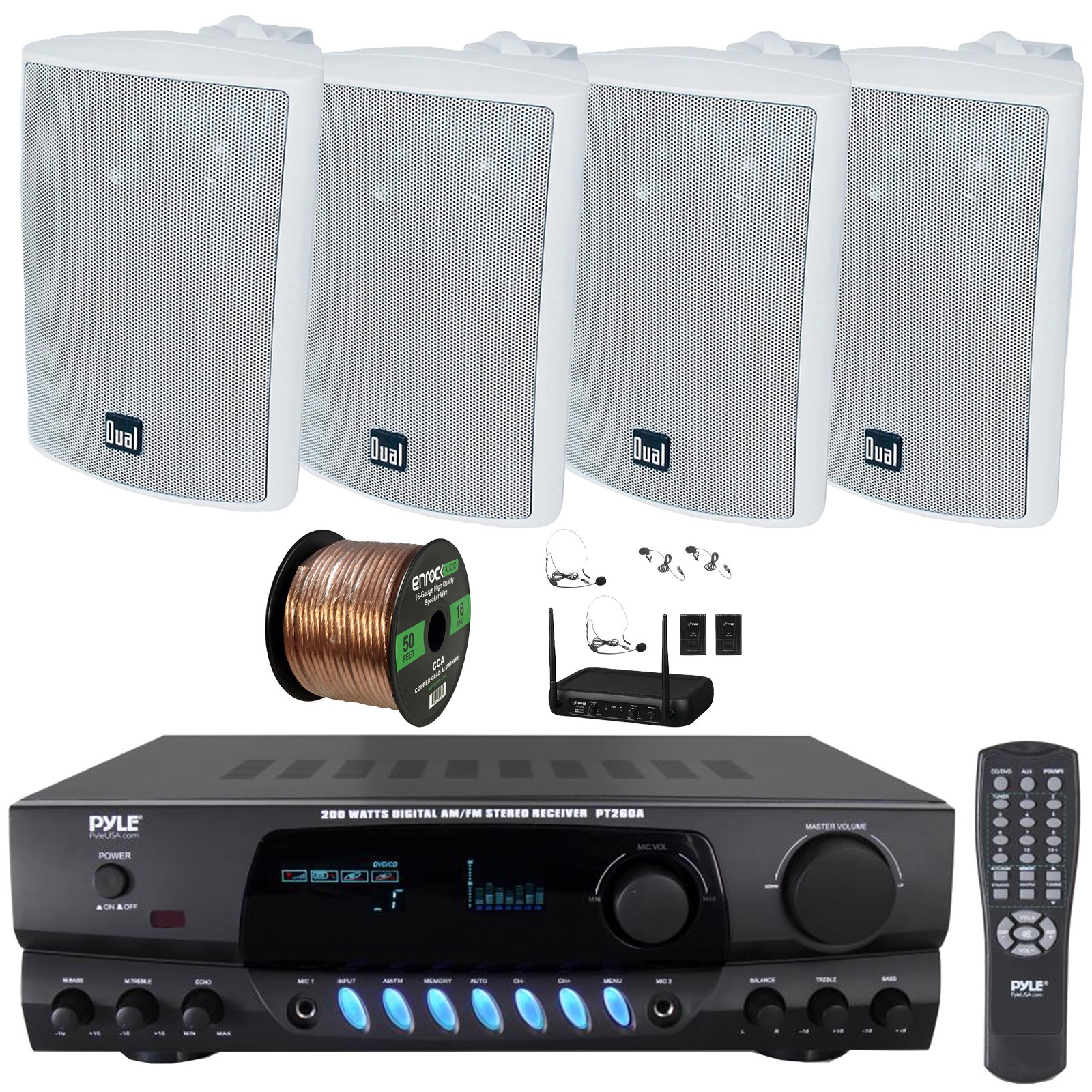 Pyle PT260A AM/FM Audio Display Receiver, 4x 4" 200W 3-Way S