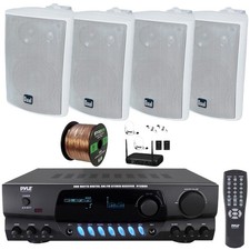 Pyle PT260A AM/FM Audio Display Receiver, 4x 4" 200W 3-Way Speakers, Mic System